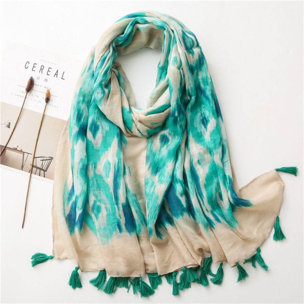 2/$18, 3/$25 SALE ✨ Teal Ikat Boho Tassel Scarf